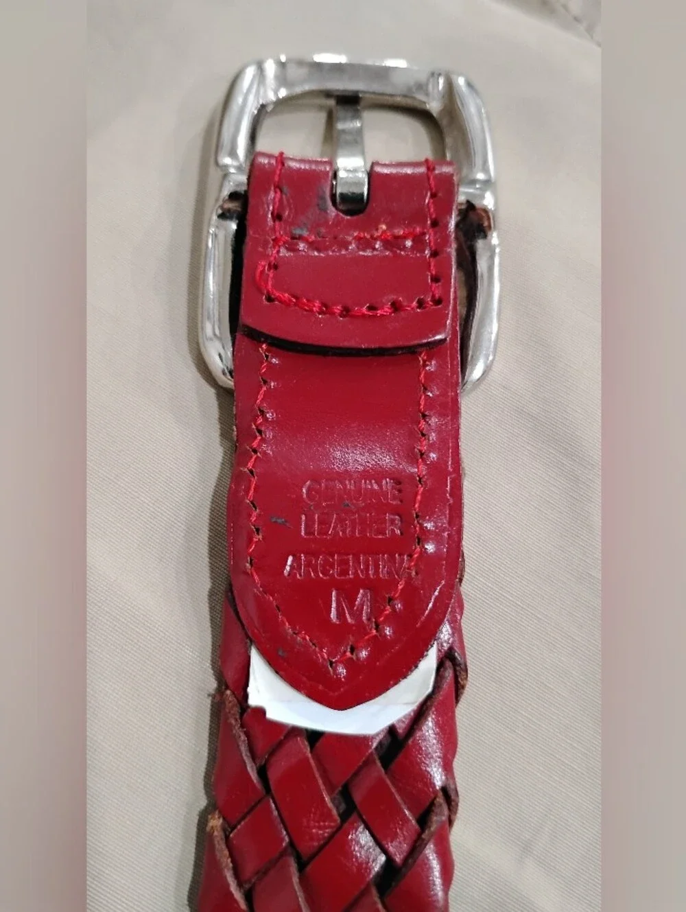 RED WOVEN LEATHER BELT